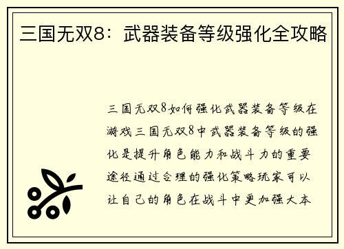 三国无双8：武器装备等级强化全攻略